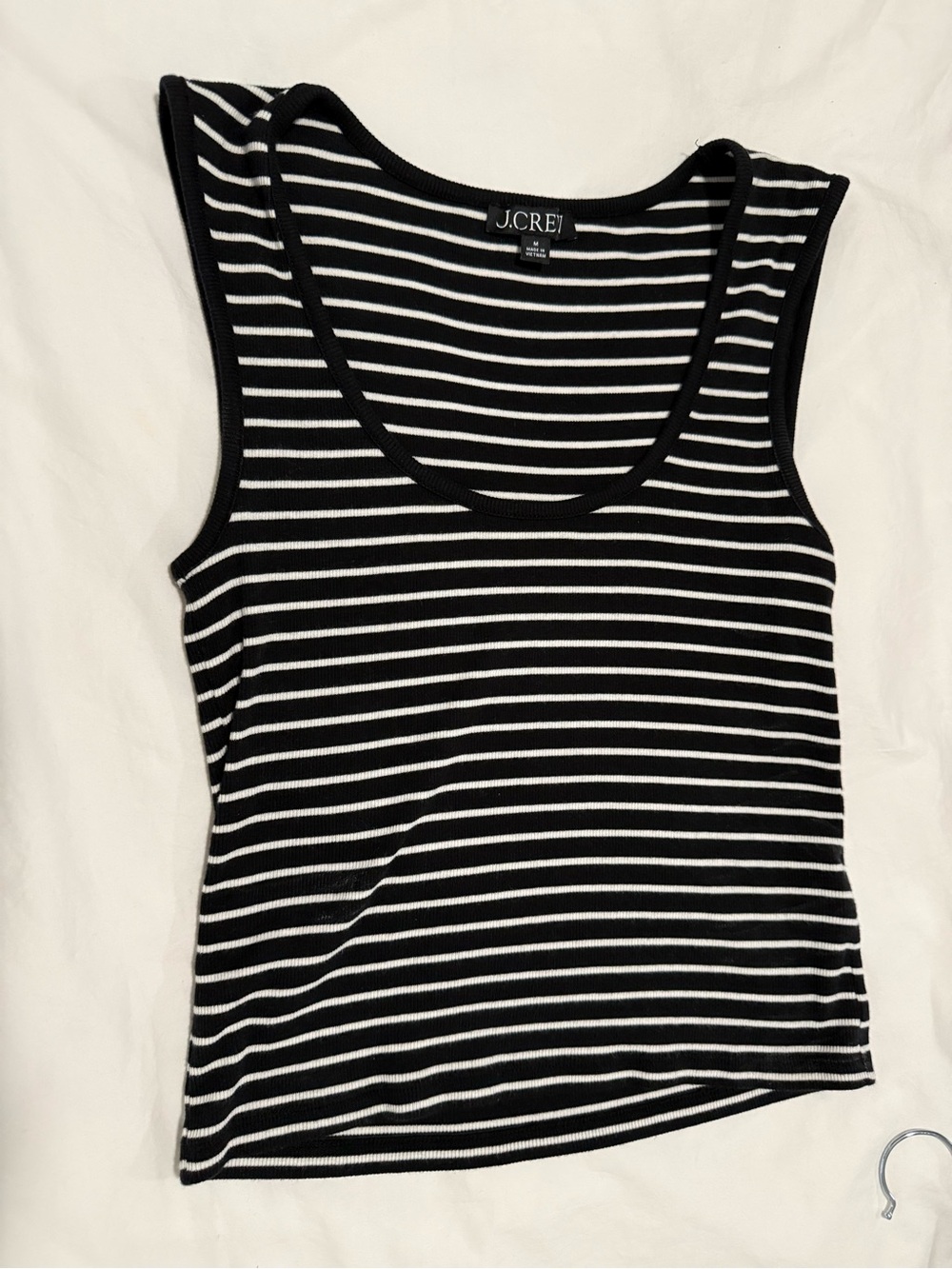 J. Crew Black and White Striped Scoop Neck Tank